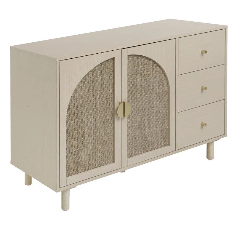 Modern 2-Door Storage Cabinet with 3 Drawers and Adjustable Shelves for Bedroom, Living Room, Study