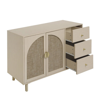 Modern 2-Door Storage Cabinet with 3 Drawers and Adjustable Shelves for Bedroom, Living Room, Study