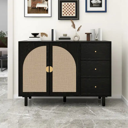 Modern 2-Door Storage Cabinet with 3 Drawers and Adjustable Shelves for Bedroom, Living Room, Study