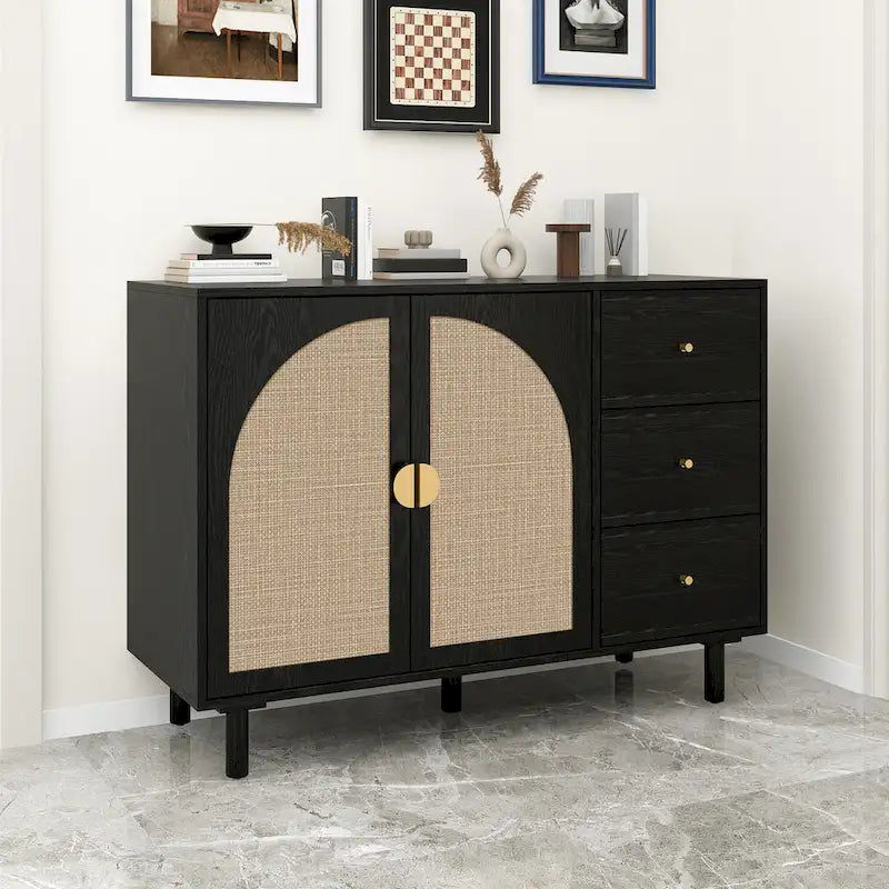 Modern 2-Door Storage Cabinet with 3 Drawers and Adjustable Shelves for Bedroom, Living Room, Study