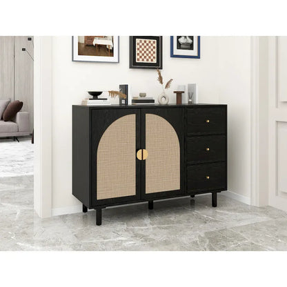 Modern 2-Door Storage Cabinet with 3 Drawers and Adjustable Shelves for Bedroom, Living Room, Study