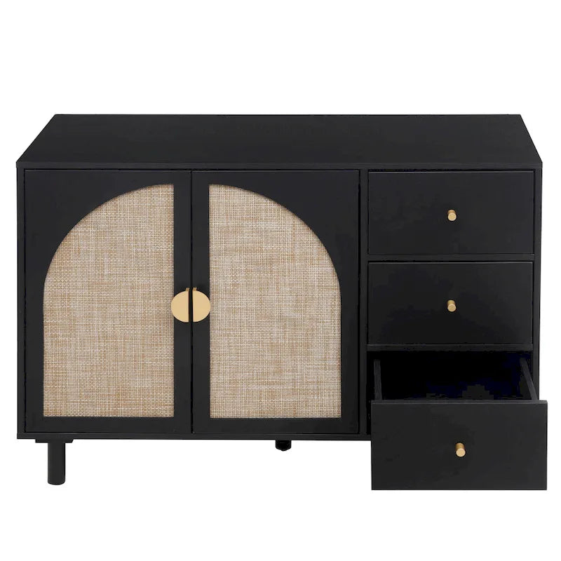 Modern 2-Door Storage Cabinet with 3 Drawers and Adjustable Shelves for Bedroom, Living Room, Study