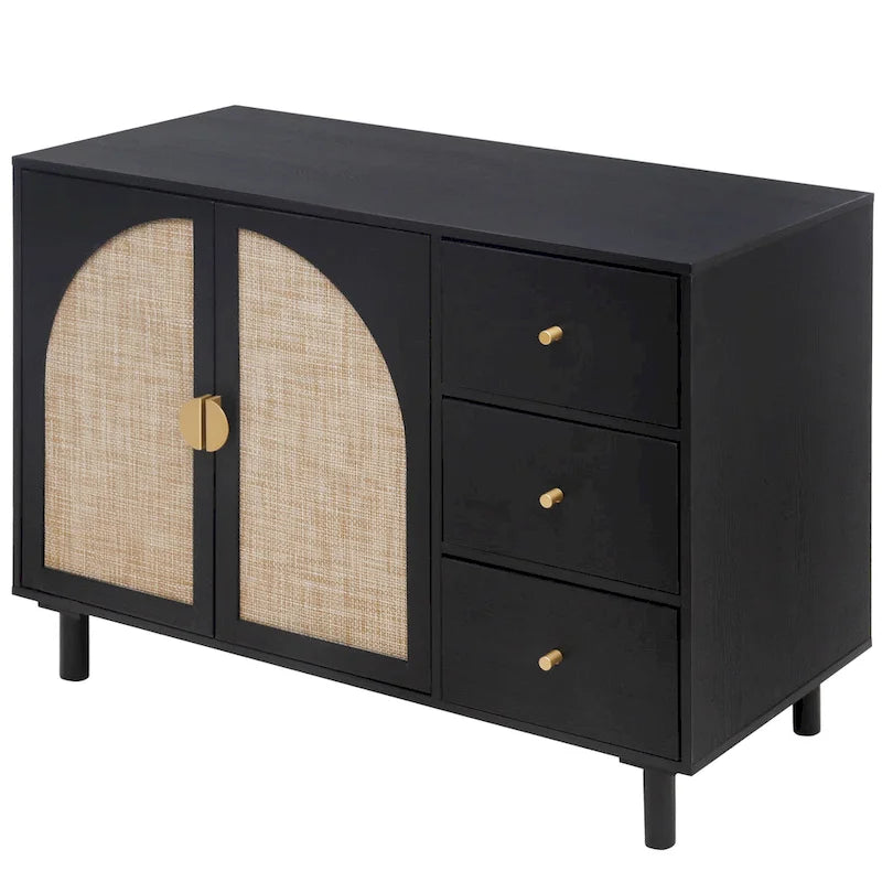 Modern 2-Door Storage Cabinet with 3 Drawers and Adjustable Shelves for Bedroom, Living Room, Study