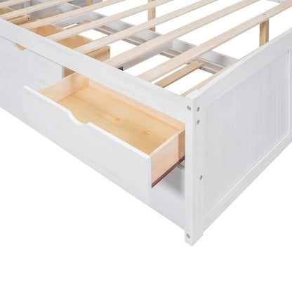 Full Pine Captain Bed with Shelves, Drawers & Trundle