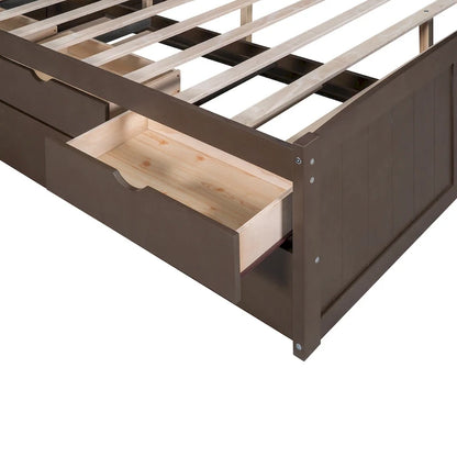 Full Pine Captain Bed with Shelves, Drawers & Trundle