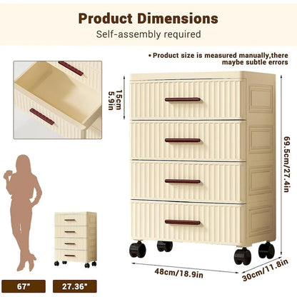 4 or 5 Layers Plastic Drawer Storage Cabinet Bedside Table with Handle