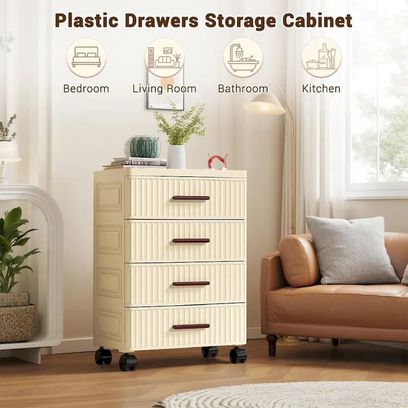 4 or 5 Layers Plastic Drawer Storage Cabinet Bedside Table with Handle