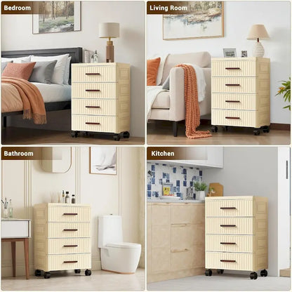 4 or 5 Layers Plastic Drawer Storage Cabinet Bedside Table with Handle