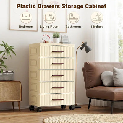 4 or 5 Layers Plastic Drawer Storage Cabinet Bedside Table with Handle