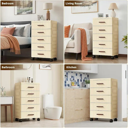 4 or 5 Layers Plastic Drawer Storage Cabinet Bedside Table with Handle