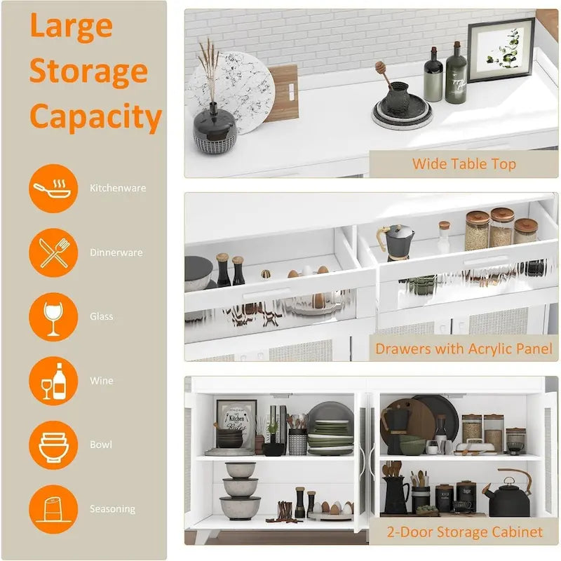 Sideboard Buffet Cabinet with LED Light & Power Outlet Storage Cabinet Coffee Bar Table