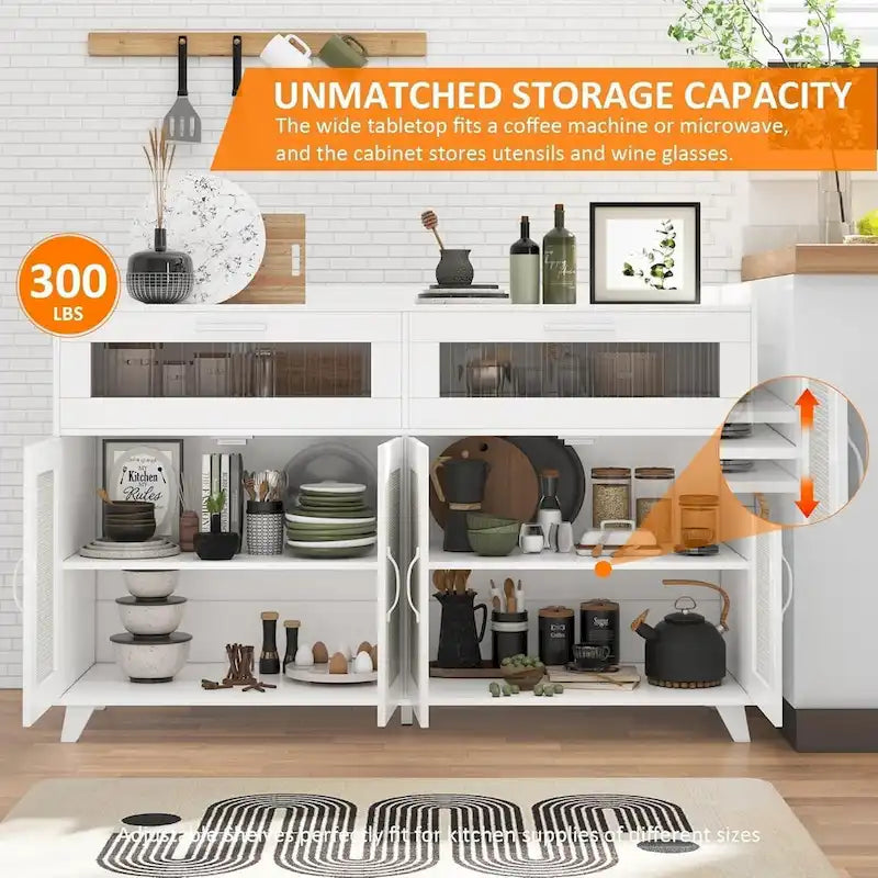 Sideboard Buffet Cabinet with LED Light & Power Outlet Storage Cabinet Coffee Bar Table