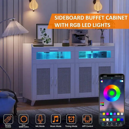 Sideboard Buffet Cabinet with LED Light & Power Outlet Storage Cabinet Coffee Bar Table