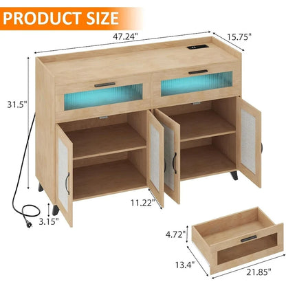 Sideboard Buffet Cabinet with LED Light & Power Outlet Storage Cabinet Coffee Bar Table