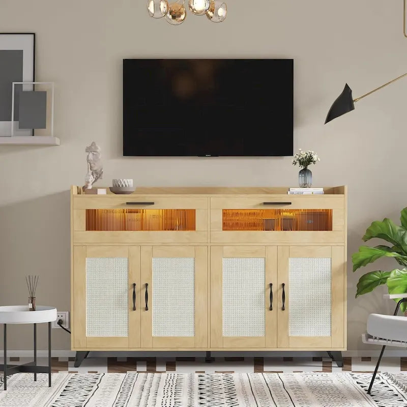 Sideboard Buffet Cabinet with LED Light & Power Outlet Storage Cabinet Coffee Bar Table