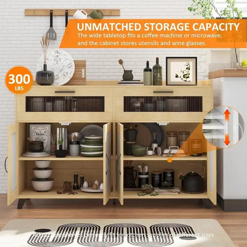 Sideboard Buffet Cabinet with LED Light & Power Outlet Storage Cabinet Coffee Bar Table