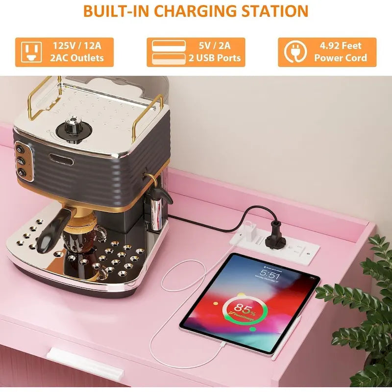 Sideboard Buffet Cabinet with LED Light & Power Outlet Storage Cabinet Coffee Bar Table