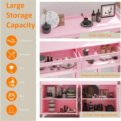 Sideboard Buffet Cabinet with LED Light & Power Outlet Storage Cabinet Coffee Bar Table