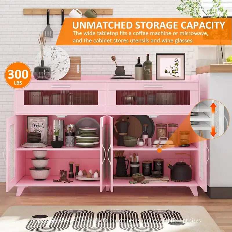 Sideboard Buffet Cabinet with LED Light & Power Outlet Storage Cabinet Coffee Bar Table