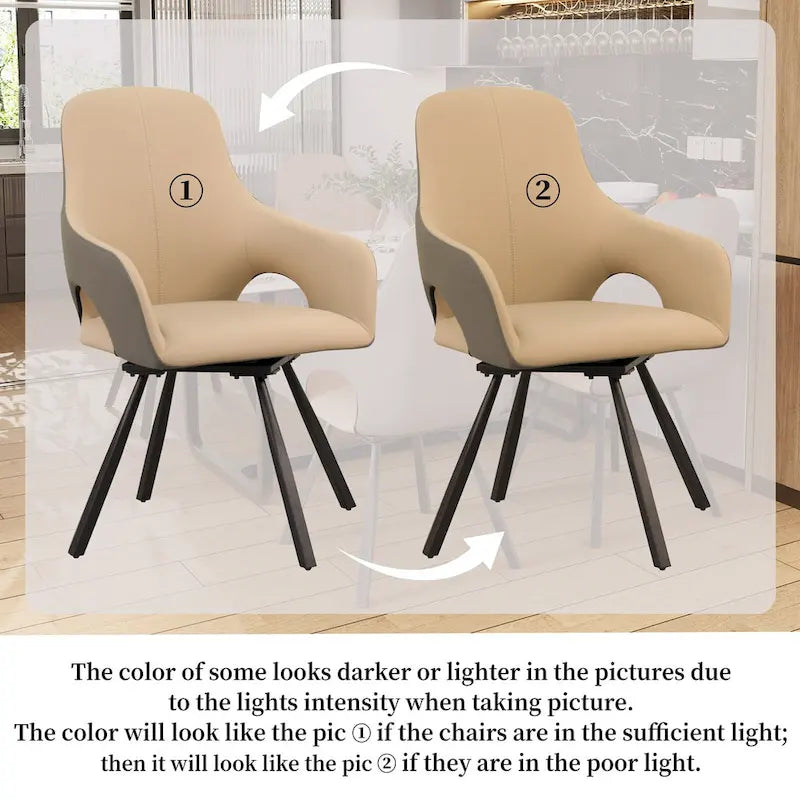 Two-tone Microfiber Leather Upholstered Rotatable Dining Chairs (Set of 2) - 22.83 W x 19.69 D x 36.61 H
