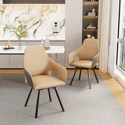 Two-tone Microfiber Leather Upholstered Rotatable Dining Chairs (Set of 2) - 22.83 W x 19.69 D x 36.61 H