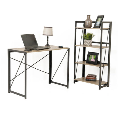 OS Home and Office Furniture Model No Tool Writing Desk with Metal Legs and Sewn Oak Laminate Top
