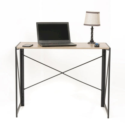 OS Home and Office Furniture Model No Tool Writing Desk with Metal Legs and Sewn Oak Laminate Top