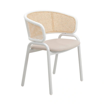 Ervilla Modern Stylish Side Chair with Rattan Back and White Steel Legs for Dining Room & Kitchen