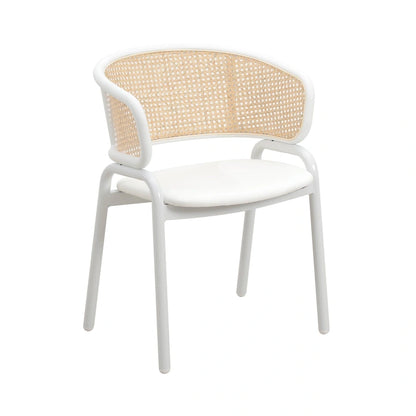 Ervilla Modern Stylish Side Chair with Rattan Back and White Steel Legs for Dining Room & Kitchen