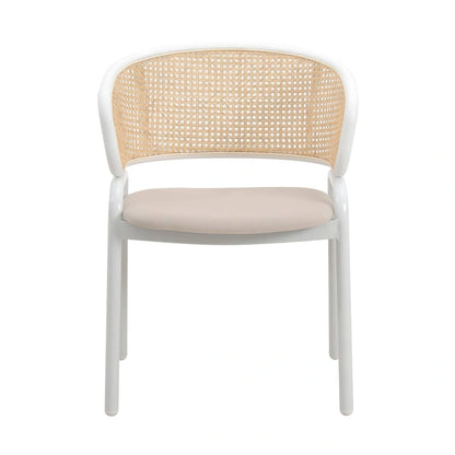 Ervilla Modern Stylish Side Chair with Rattan Back and White Steel Legs for Dining Room & Kitchen