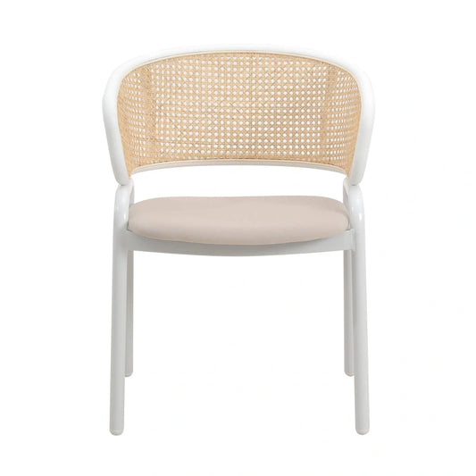Ervilla Modern Stylish Side Chair with Rattan Back and White Steel Legs for Dining Room & Kitchen