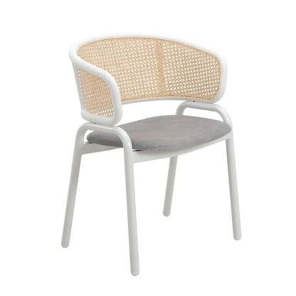 Ervilla Modern Stylish Side Chair with Rattan Back and White Steel Legs for Dining Room & Kitchen