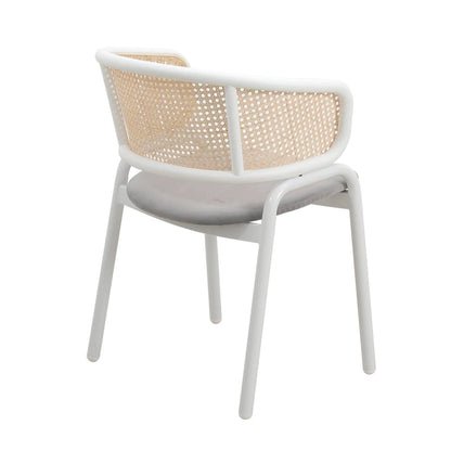 Ervilla Modern Stylish Side Chair with Rattan Back and White Steel Legs for Dining Room & Kitchen