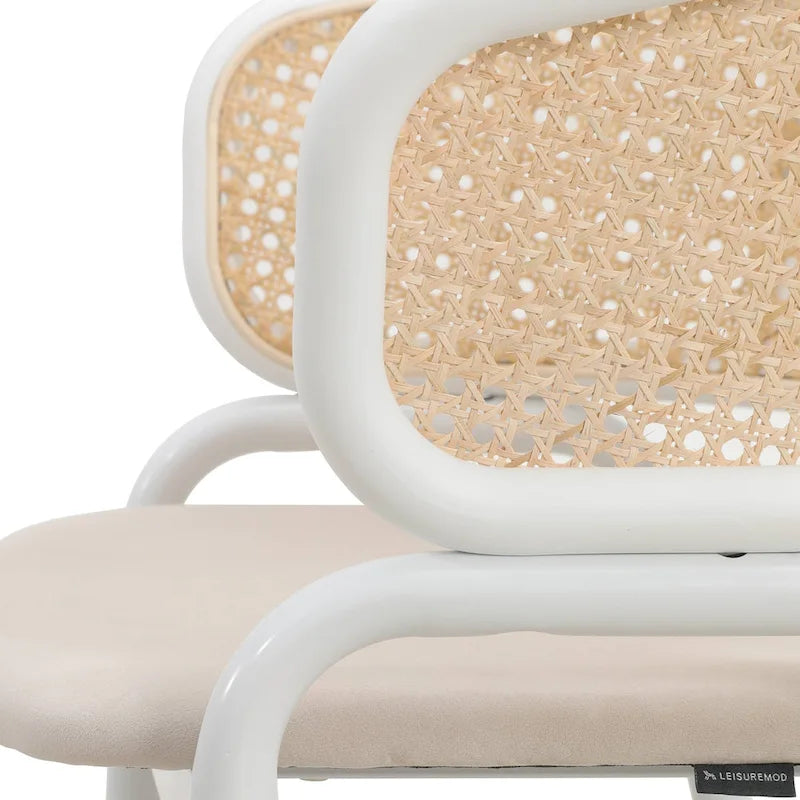 Ervilla Modern Stylish Side Chair with Rattan Back and White Steel Legs for Dining Room & Kitchen