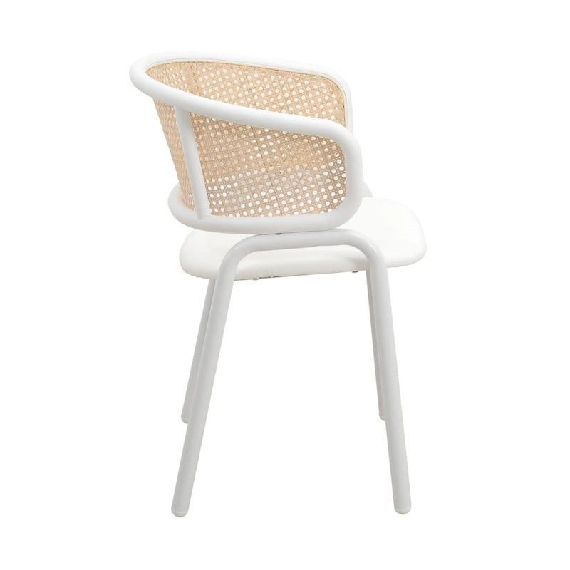 Ervilla Modern Stylish Side Chair with Rattan Back and White Steel Legs for Dining Room & Kitchen