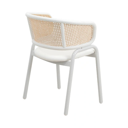 Ervilla Modern Stylish Side Chair with Rattan Back and White Steel Legs for Dining Room & Kitchen
