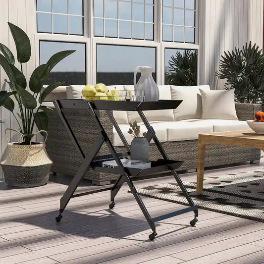 Zonnie Contemporary Steel 2-Shelf Folding Server Cart with Wheeled Base by Furniture of America