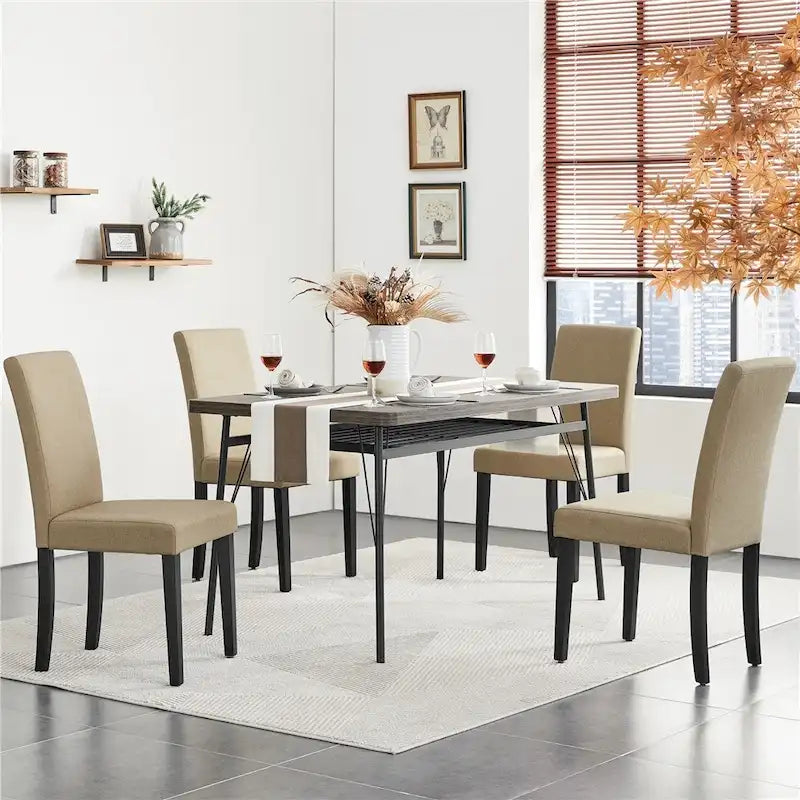 Yaheetech 4pcs Upholstered Fabric Dining Chairs with Solid Wood Legs For Dining Room - N/A