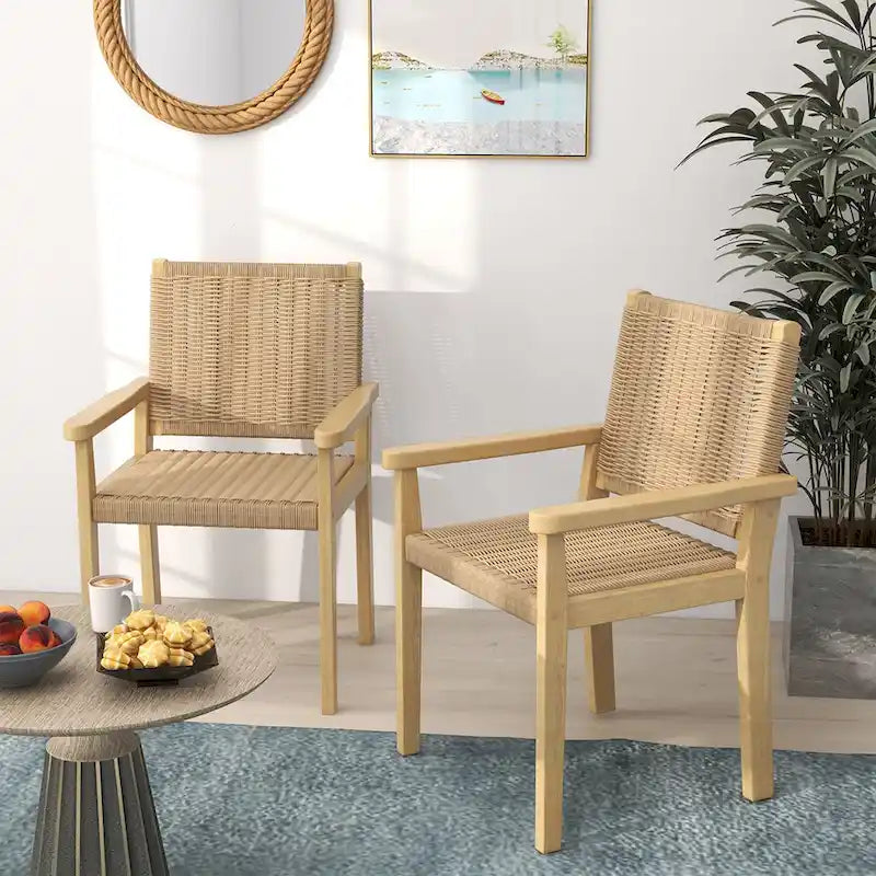 2/4PCS 18 Dining Stool Backless with Wood Frame Woven Paper Seat