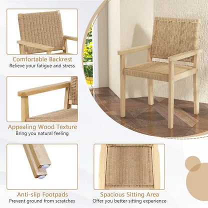 2/4PCS 18 Dining Stool Backless with Wood Frame Woven Paper Seat