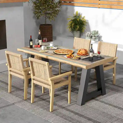 2/4PCS 18 Dining Stool Backless with Wood Frame Woven Paper Seat