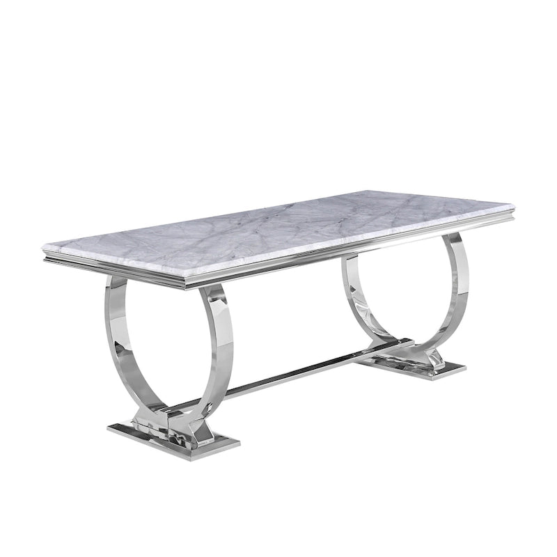Modern Dining Room Table with Stainless Steel Metal U-Base