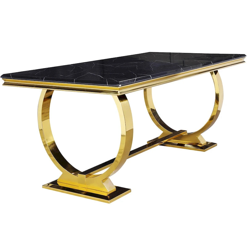 Modern Dining Room Table with Stainless Steel Metal U-Base
