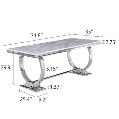 Modern Dining Room Table with Stainless Steel Metal U-Base