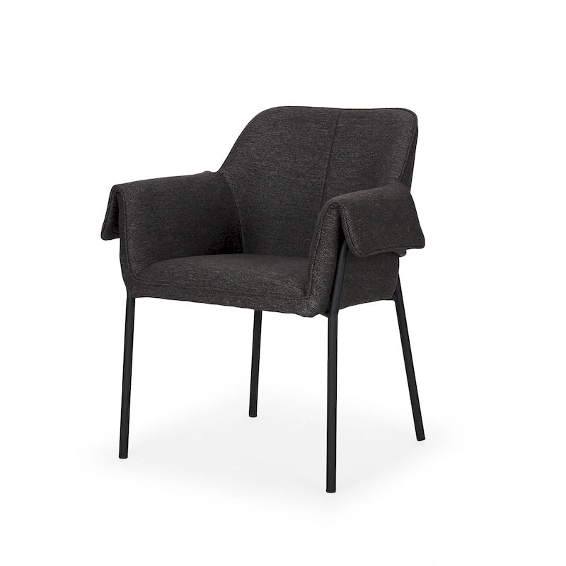 Brently Dining Chair w/ Cream Boucle Fabric & Matte Black Metal Legs