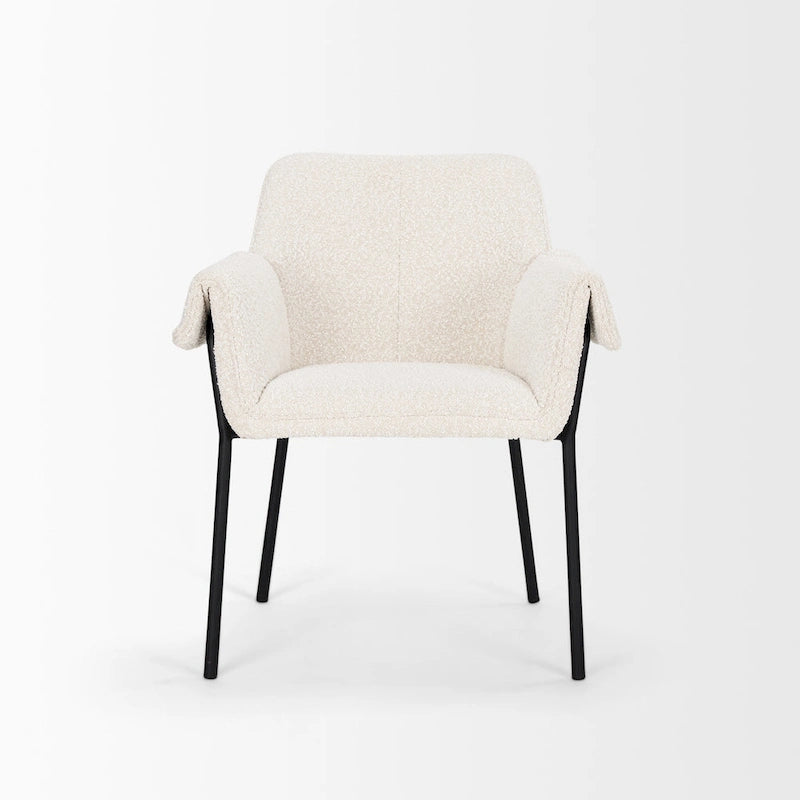 Brently Dining Chair w/ Cream Boucle Fabric & Matte Black Metal Legs