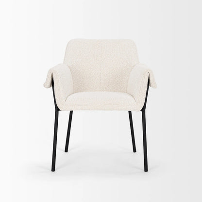 Brently Dining Chair w/ Cream Boucle Fabric & Matte Black Metal Legs