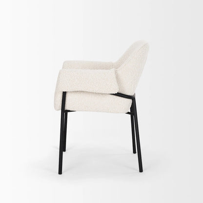 Brently Dining Chair w/ Cream Boucle Fabric & Matte Black Metal Legs