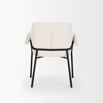 Brently Dining Chair w/ Cream Boucle Fabric & Matte Black Metal Legs