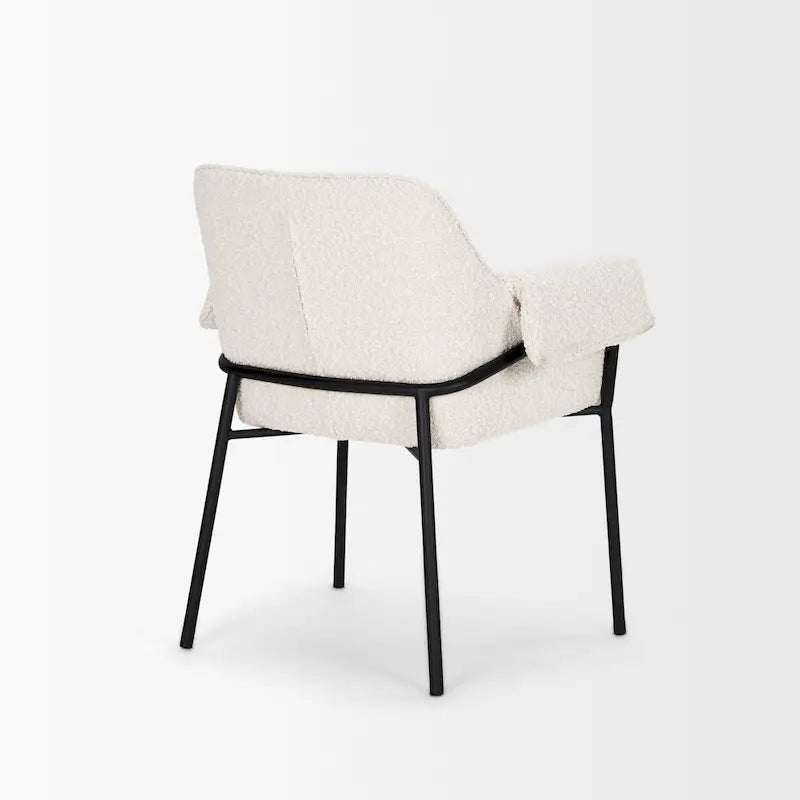 Brently Dining Chair w/ Cream Boucle Fabric & Matte Black Metal Legs